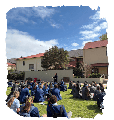 Students on the lawn at Mary MacKillop Place